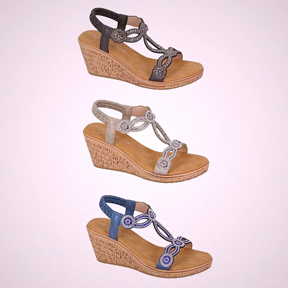 Cipriata Damen Keilabsatz Sandalen Freizeit Gummizug Fersenriemen Komfort Schuhe Größe