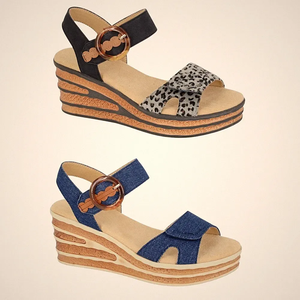 Cipriata Damen Keilabsatz Sandalen Freizeit Schnalle Fersenriemen Komfort Schuhe Größe 3-8