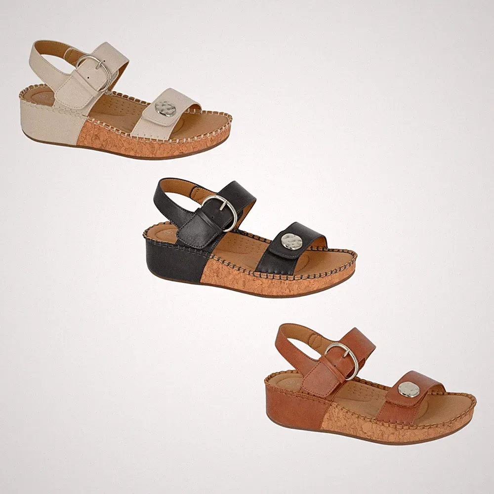 Cipriata Damen-Kork-Keilsandalen gepolstert Touch-Verschluss Neckholder Schnalle TPR