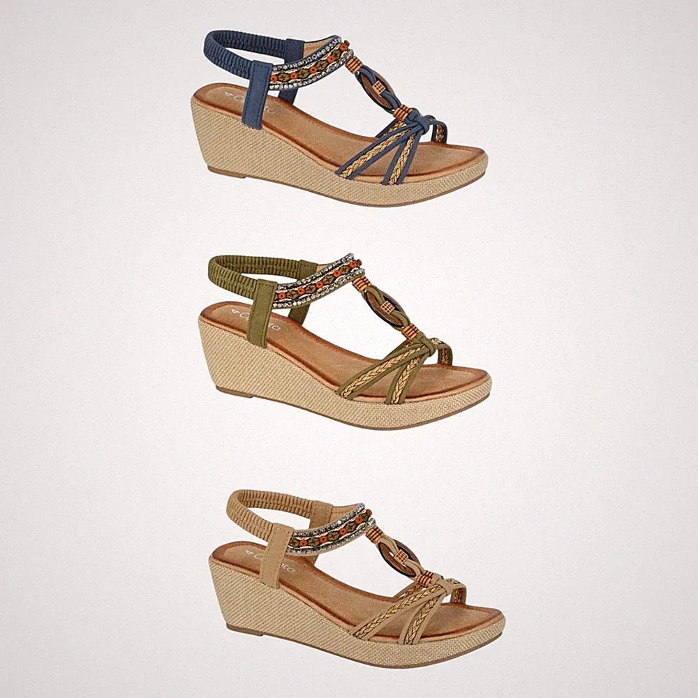 Cipriata Damen-Sandalen mit Schmucksteinen Fersenriemen Keilabsatz hessische Plateau-Absätze Größe 3-8