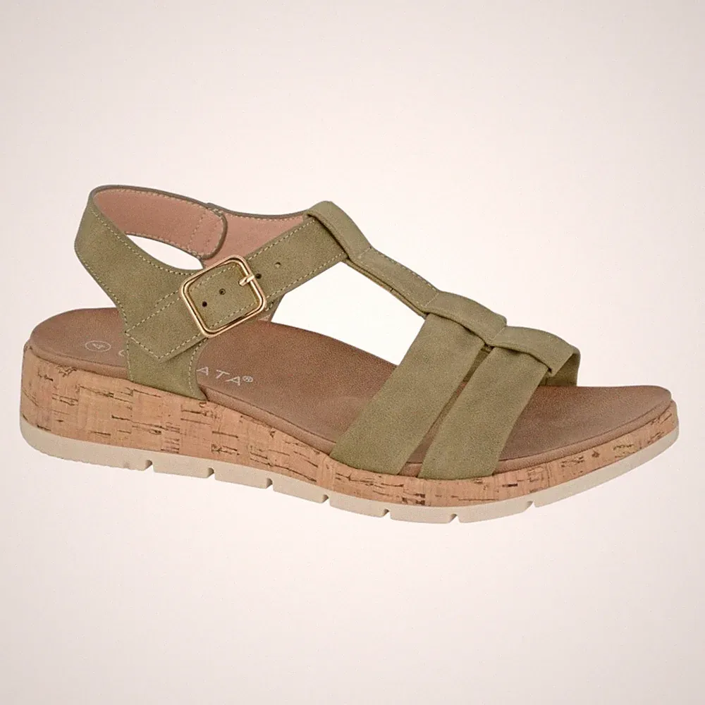 Cipriata Damen-Sandalen niedriger Keilabsatz Touch-Verschluss Schnallenbesatz Sommerschuhe Größe