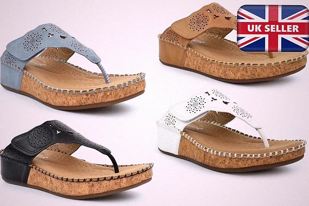 Cipriata Damen-Zehenstegsandalen Damen-Keilsandalen Touch-Verschluss Keilabsatz