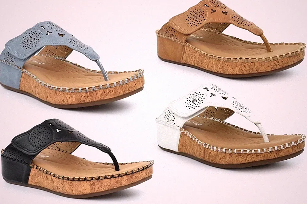 Cipriata Damen-Zehenstegsandalen Damen-Keilsandalen Touch-Verschluss Keilabsatz