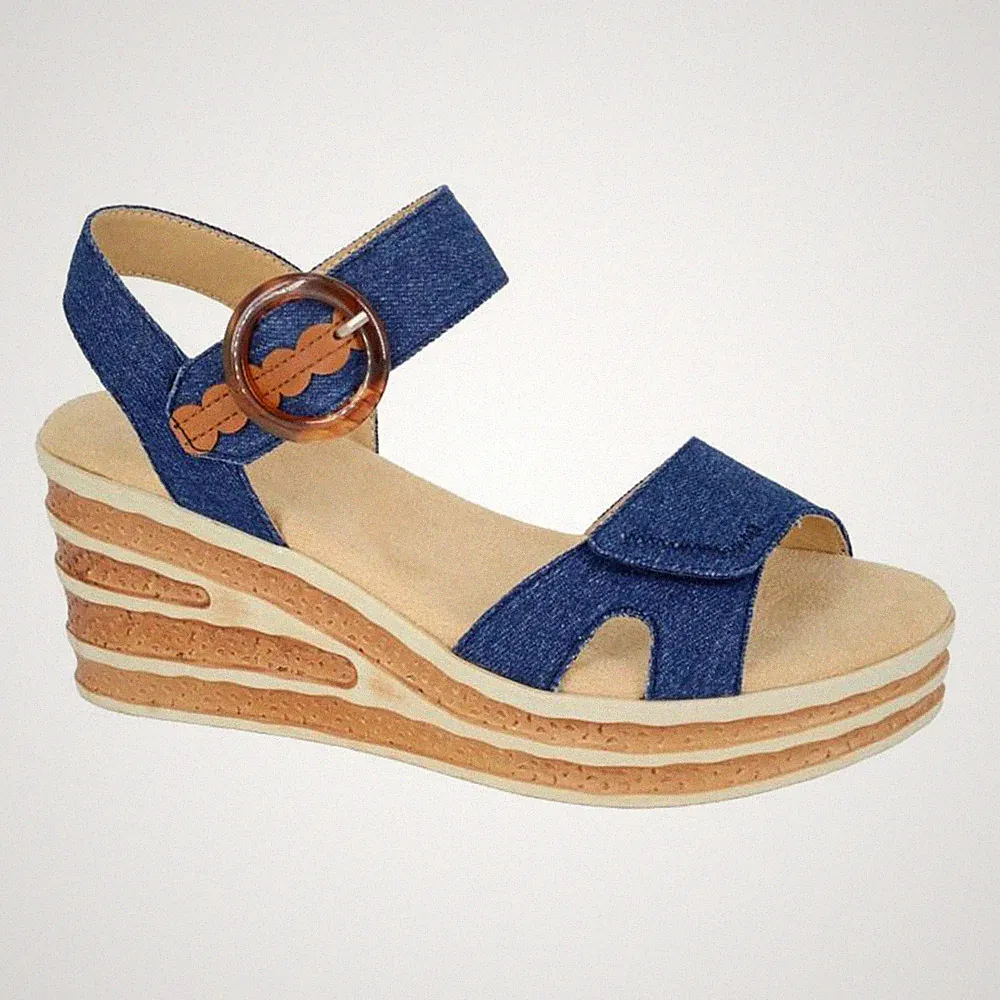 Cipriata Danta Damenmode Designer Denim Absatz Keilsandale blau