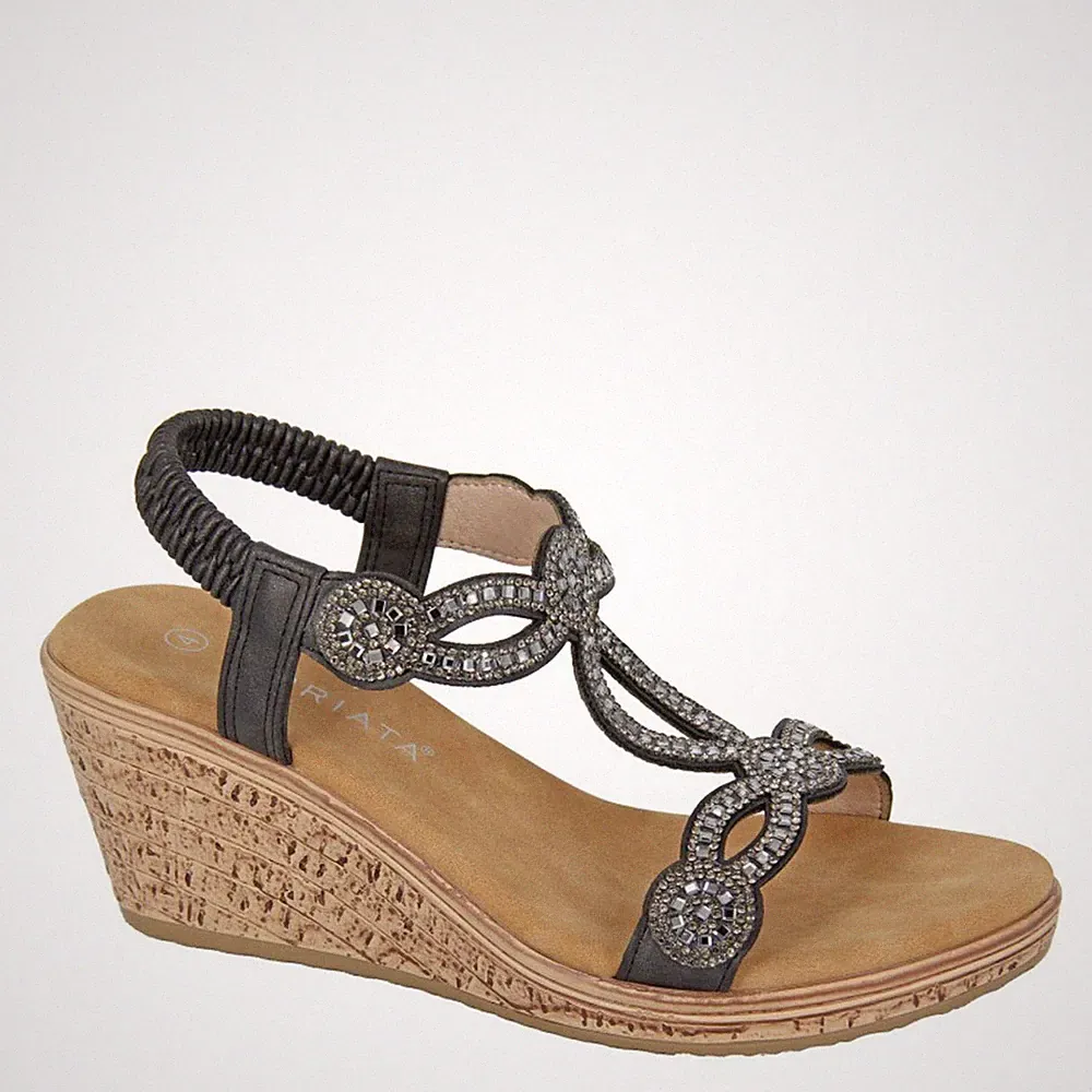 Cipriata Ora Damen-Sandalen mit Schmucksteinen und elastischem Fersenriemen Keilabsatz