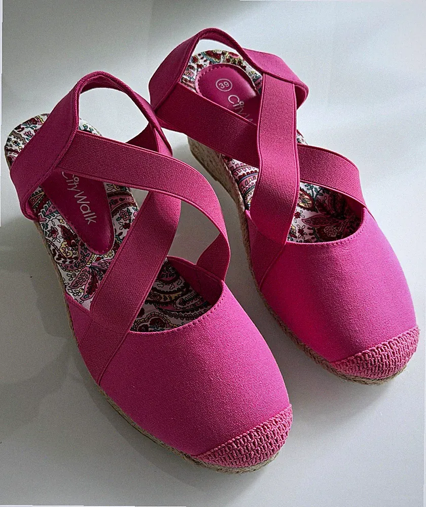 CityWalk Damen Espadrille-Sandalen Keilabsatz Rosa Paisley EU 39