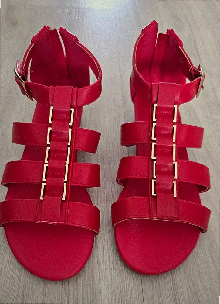 CityWalk Damen Riemchen-Sandalen Rot EU 36 Keilabsatz Kunstleder Schnalle