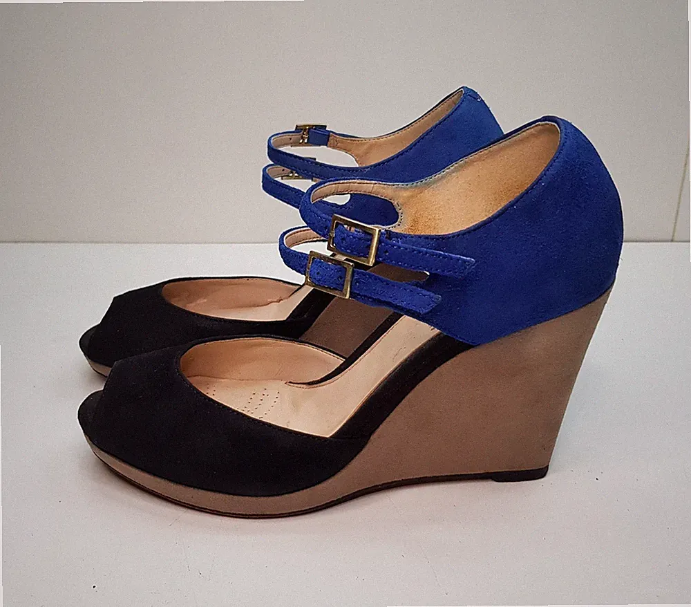 Clarks 5UK EU38 DAMEN HOHE KEILABSATZ SLINGBACK PLATEAU PEEPTOE SANDALEN SCHUHE