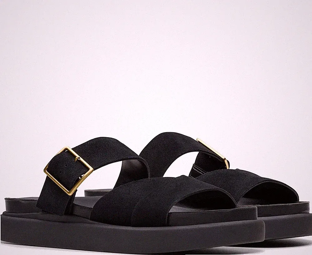 Clarks Aristella Damen Schwarze Keilabsatz Wildledersandalen Peeptoe CL26181284