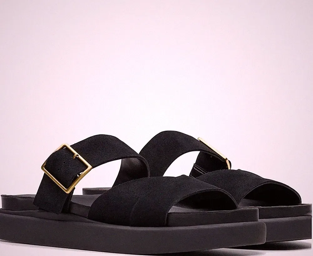Clarks Aristella Damen Schwarze Keilabsatz Wildledersandalen Peeptoe CL26181284