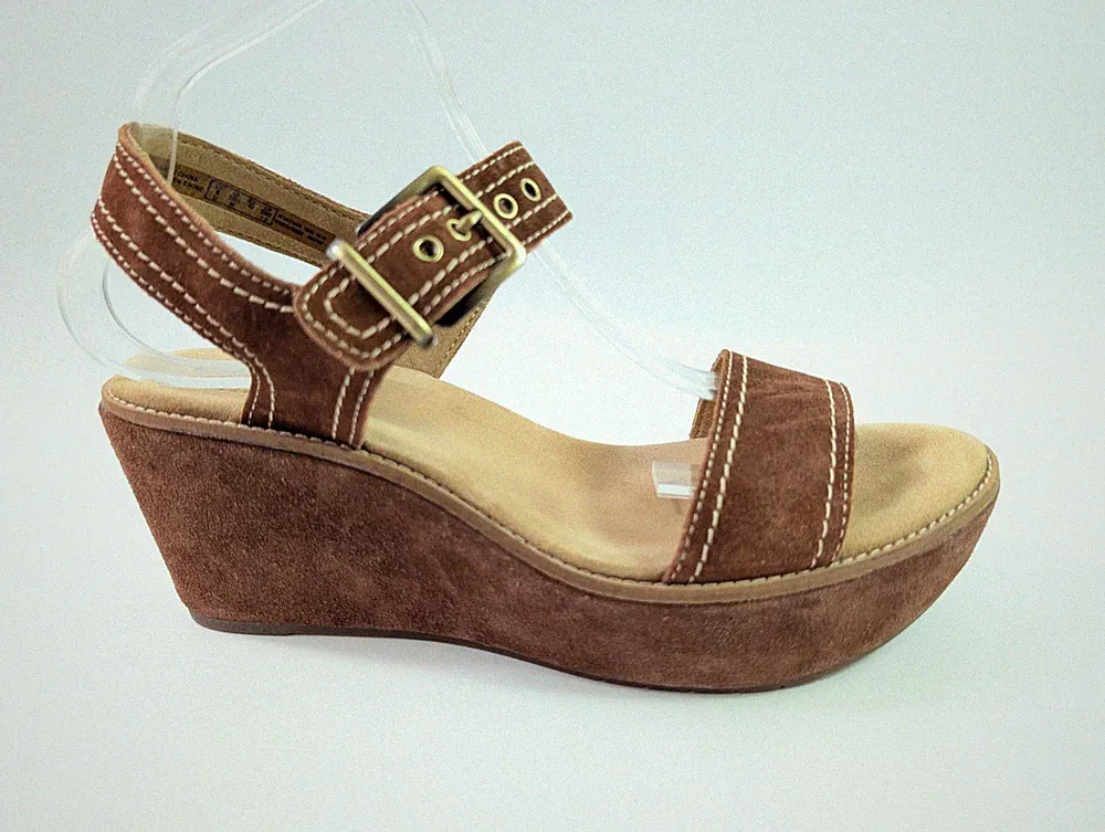 Clarks Artisan braune Wildleder-Plateausandalen Keilabsatz UK 8 D