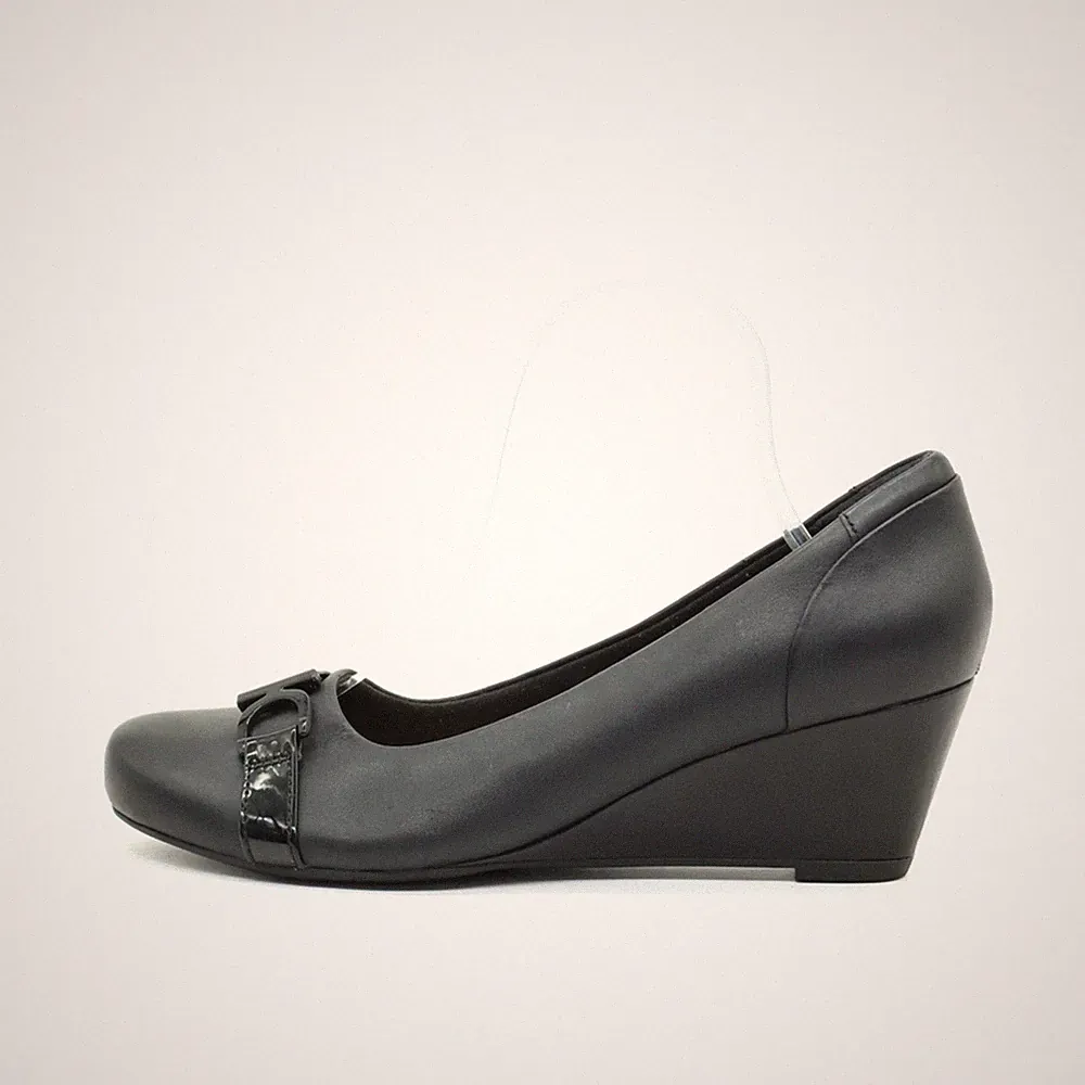 Clarks Damen Collection Pumps Schwarz Leder Bequem Keilabsatz-Pumps EU 39,5
