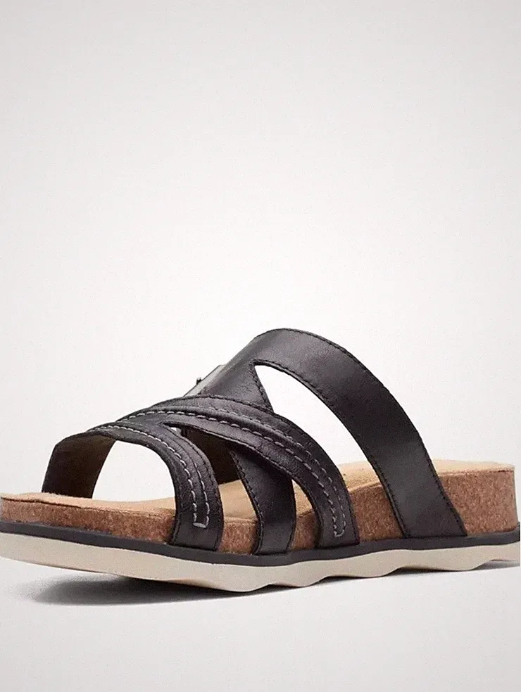 Clarks Damen Flip-Flop Sandalen Brynn Hope Schwarz Leder UK 5 D EU 38