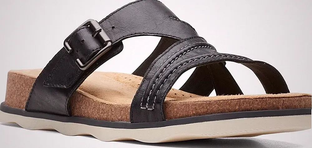 Clarks Damen Flip-Flop Sandalen Brynn Hope Schwarz Leder UK 6 / EU 39,5