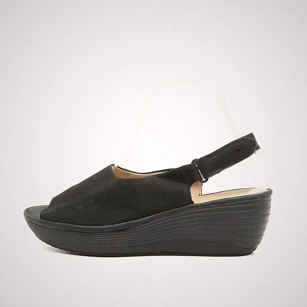 Clarks Damen Sandale EU 40 Collection Keilabsatz Schwarz Verstellbarer Riemen by