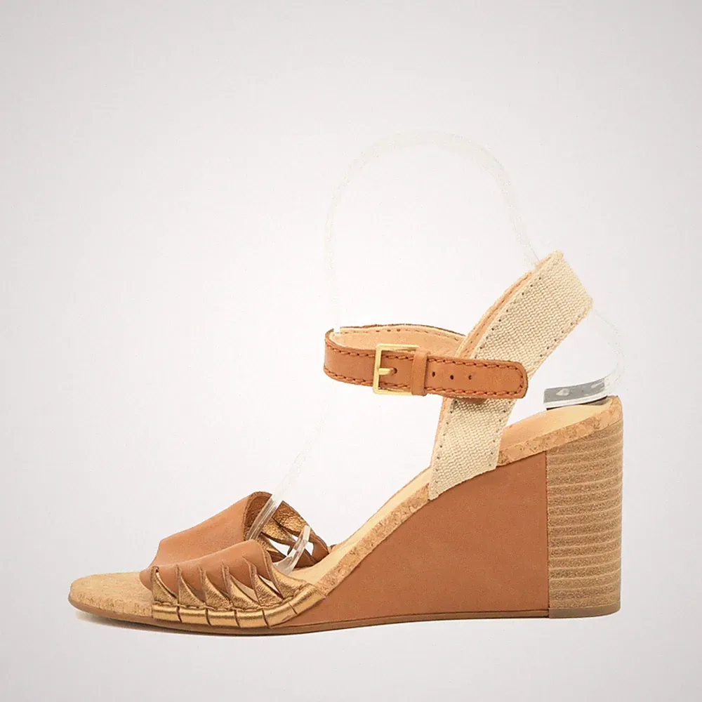 Clarks Damen Sandalen EU 38 Braun / Beige Leder Textil Komfort Fußbett