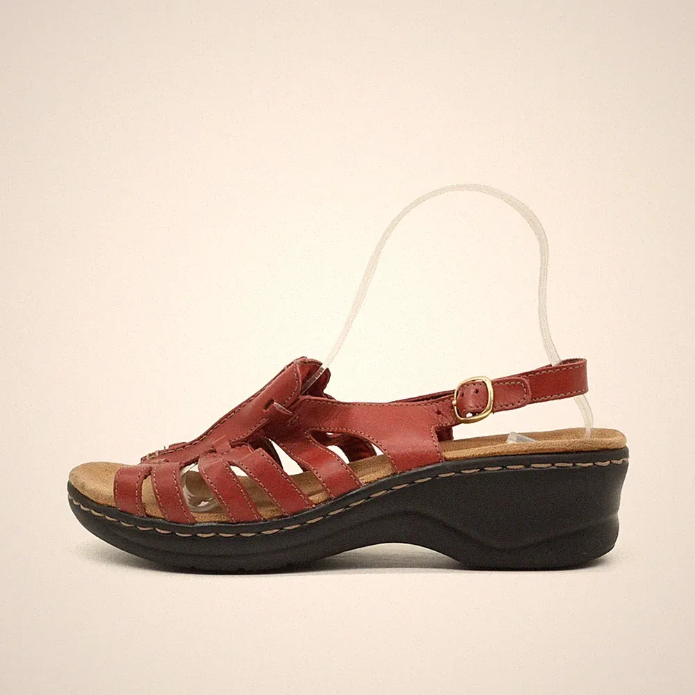 Clarks Damen Sandalen EU 39,5 Collection Rot Gepolsterte Innensohle