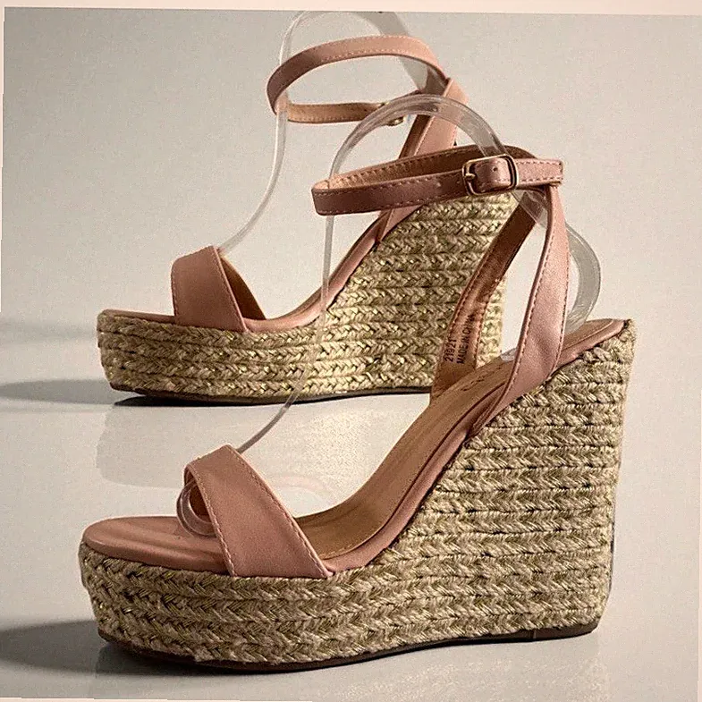Clarks Damen Sandalen Gr. 39 Keilabsatz Plateau Fisherman rosa/beige Bast