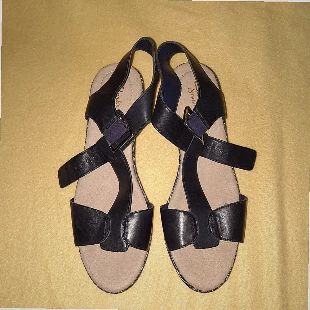 CLARKS DAMEN SANDALEN KEILABSATZ DUNKELBLAU ECHT LEDER GR. 40