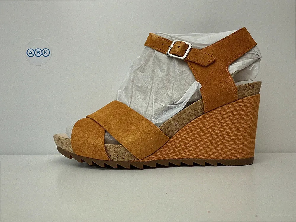 Clarks Flex Sun Wildleder Orange Keilabsatz Plateau Sandalen Amber UK Größe 6 EUR 39,5