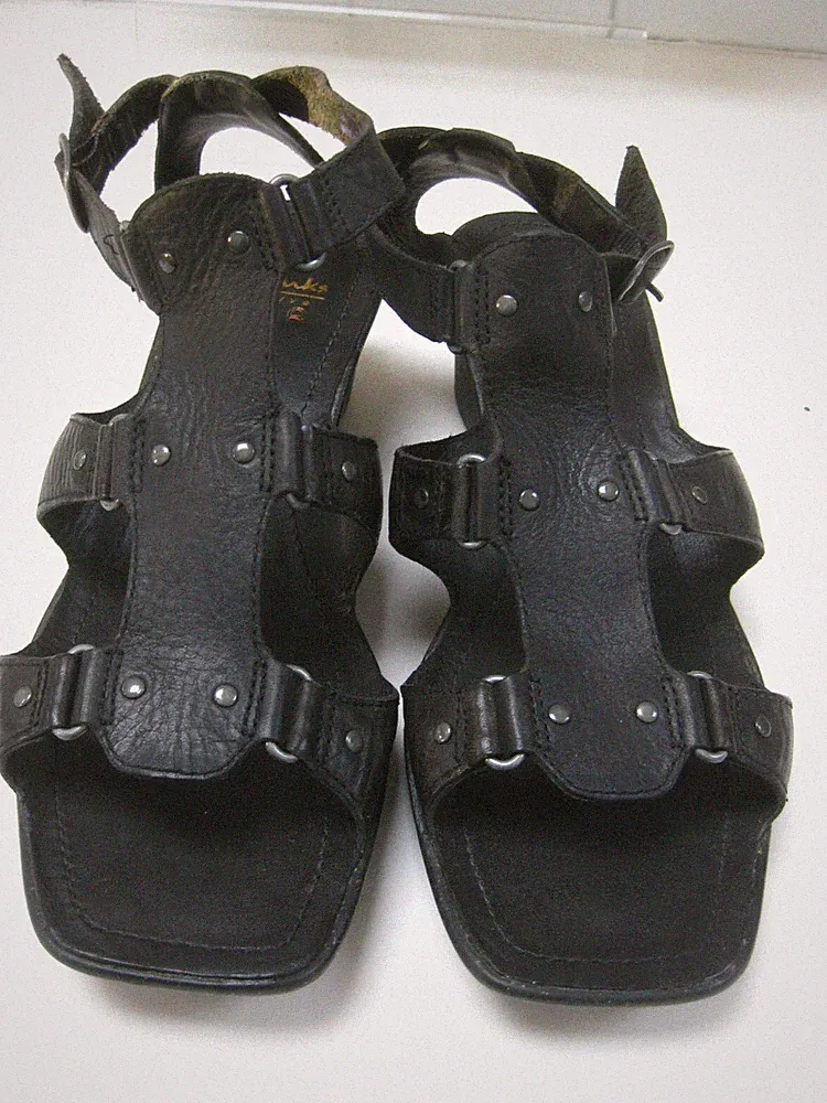 CLARKS GLADIATOR SANDALEN 8 Pantoletten Leder Piazza Stern Keilabsatz ACTIVE AIR schwarz