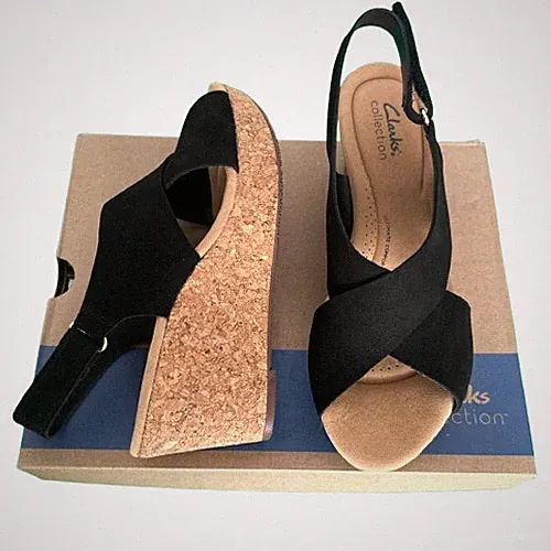 Clarks Keilsandaletten Damen schwarz Größe UK 6,5 Weite D EU 40 Annadel Nubuk Absatz.