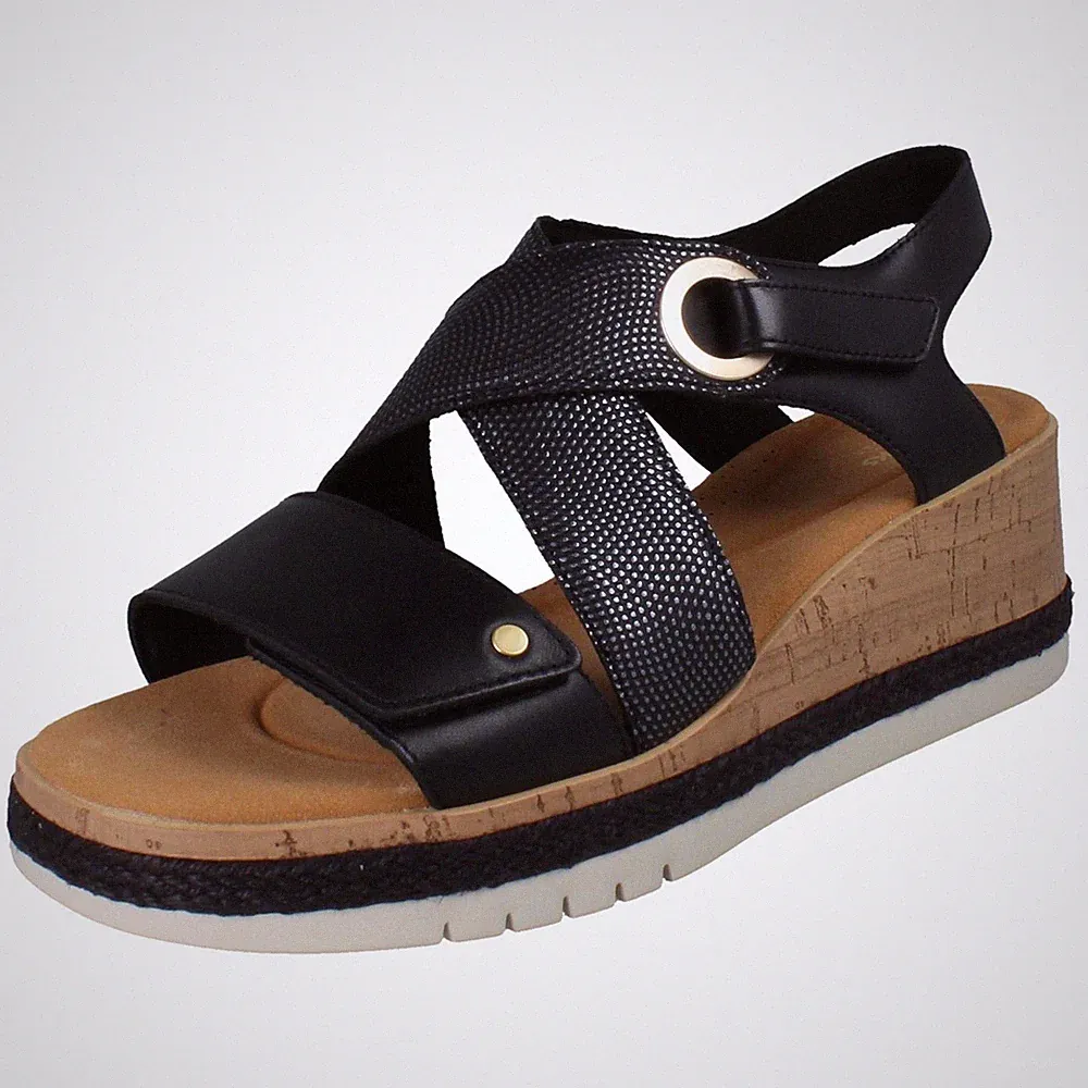 Clarks Kidiki Sun Damen Sandalen Leder Keilabsatz Schnalle Schwarz Tan, Weite E