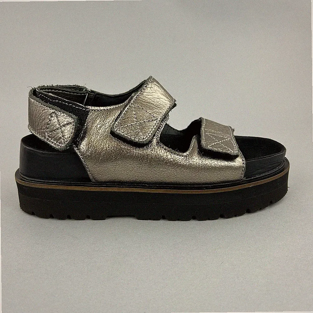 Clarks Orianna Sea Metallic Silber Leder Plateau Chunky Roman Sandalen 38 UK5
