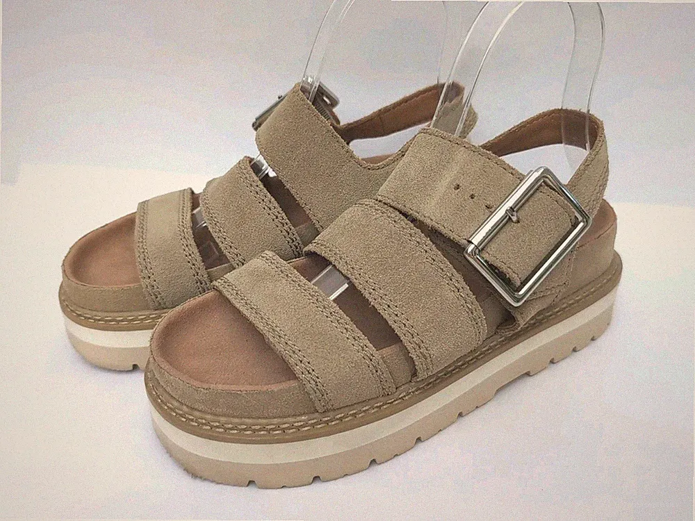 Clarks Orianna Strap UK 4D EU 37 Leder Chunky Plateau Sandalen Beige GUC