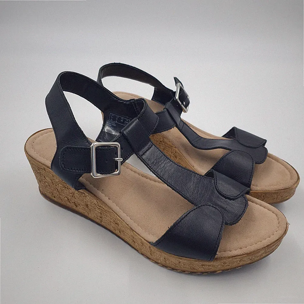 Clarks Rissa Sun Sandalen UK 5,5 D schwarz Kork Keilabsatz Slingback Schuhe EU39