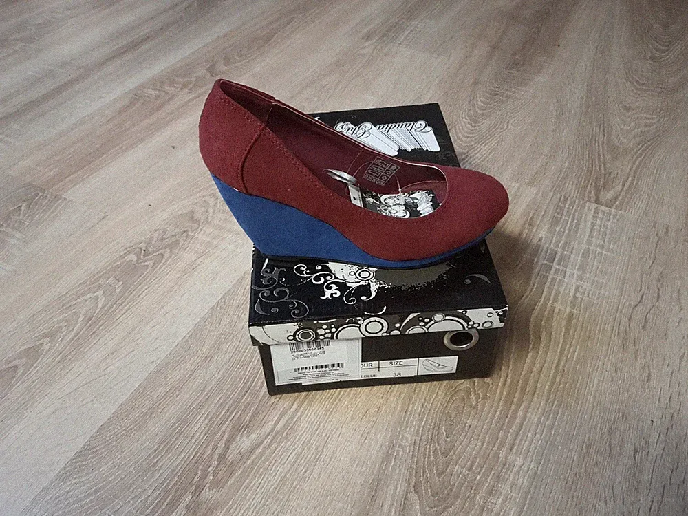 Claudia Gizzani Pumps mit Keilabsatz Damen Rot/Blau Gr. 38 - Neu + OVP