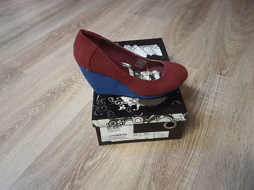 Claudia Gizzani Pumps mit Keilabsatz Damen Rot/Blau Gr. 40 - Neu + OVP