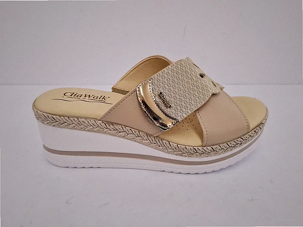 CliaWalk Damen Clogs mit Keilabsatz 6 Cm, Schnürfrei Strappo Trendy 37 CAN
