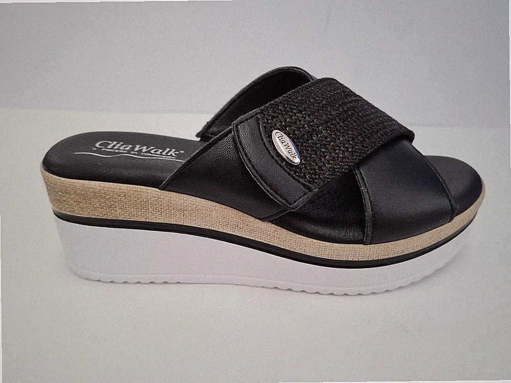 CliaWalk Damen Clogslipper Trendy 37 Mit Keilabsatz 6 Cm - Schwarz (NER)
