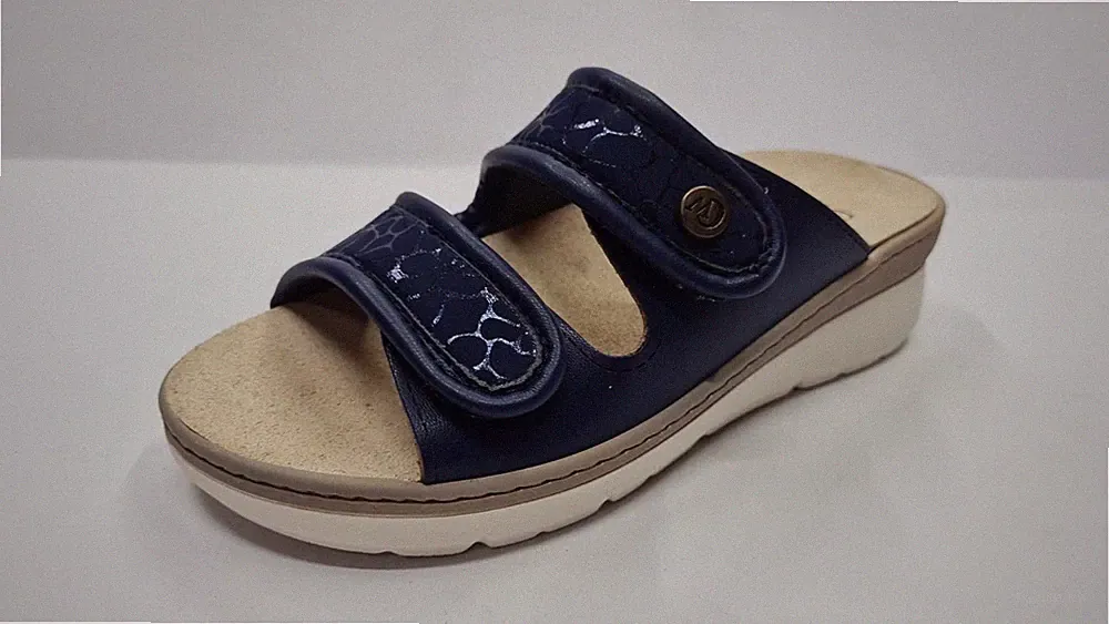 CliaWalk Damen Hausschuhe Mit Klettverschluss, 4 Cm Keilabsatz, Blau