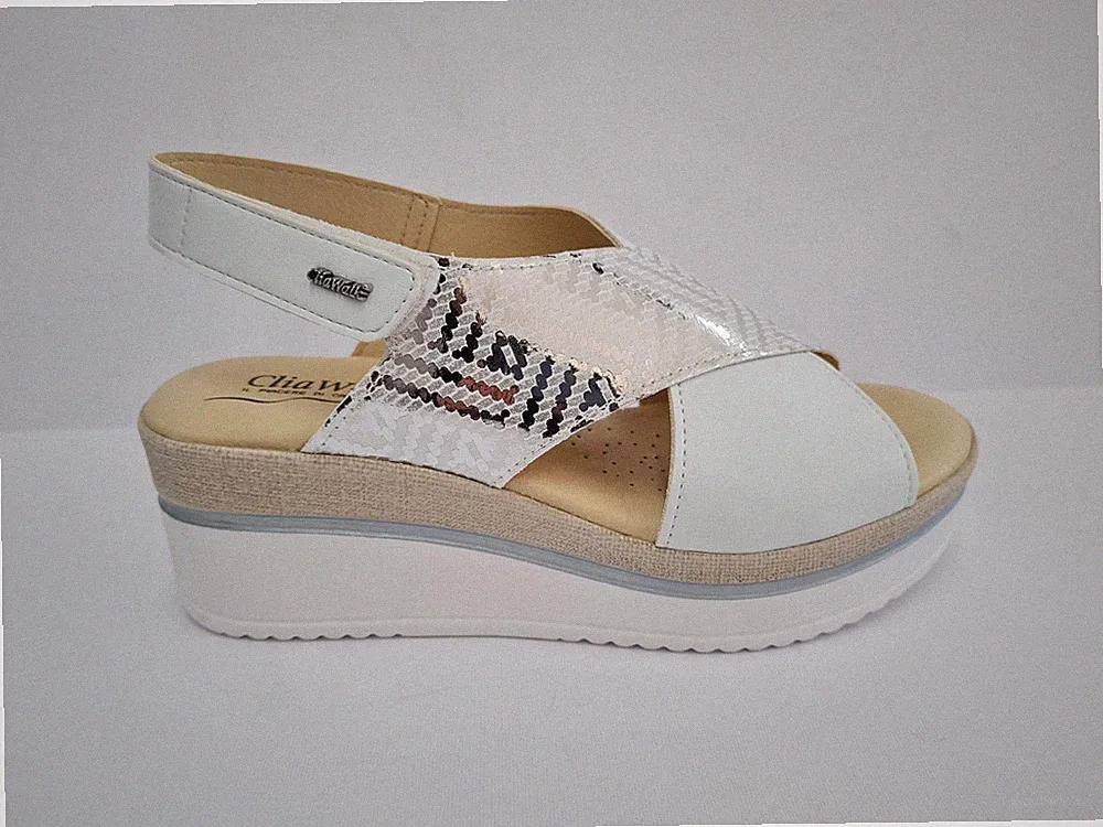 Cliawalk Damen Kunstleder Sandalen mit Keilabsatz, Trendy 70 - BIA (Weiß/Silber)