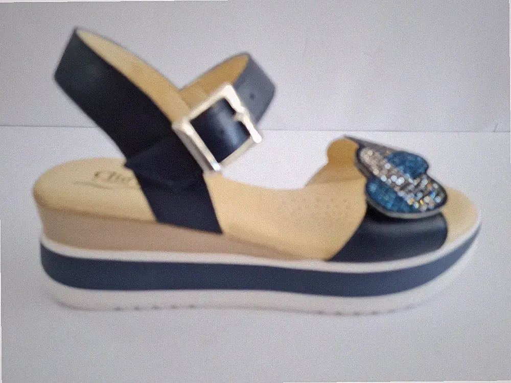 Cliawalk Damen Sandalen mit Keilabsatz, Riemchen und Schnalle, City 9 - BLAU (Blue)