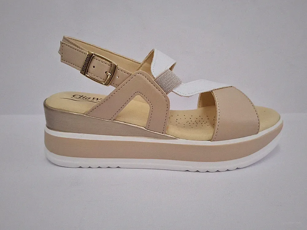 CliaWalk Sandale Damen Keilabsatz Mit Riemen City 12 CAN (Canapa)