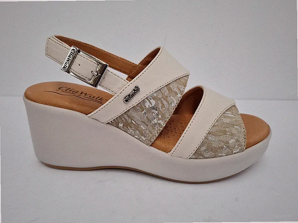 CliaWalk Sandalen Frau Wedges Und Gurt mit Schnalle, Trendy 61 - Sab ( Sand