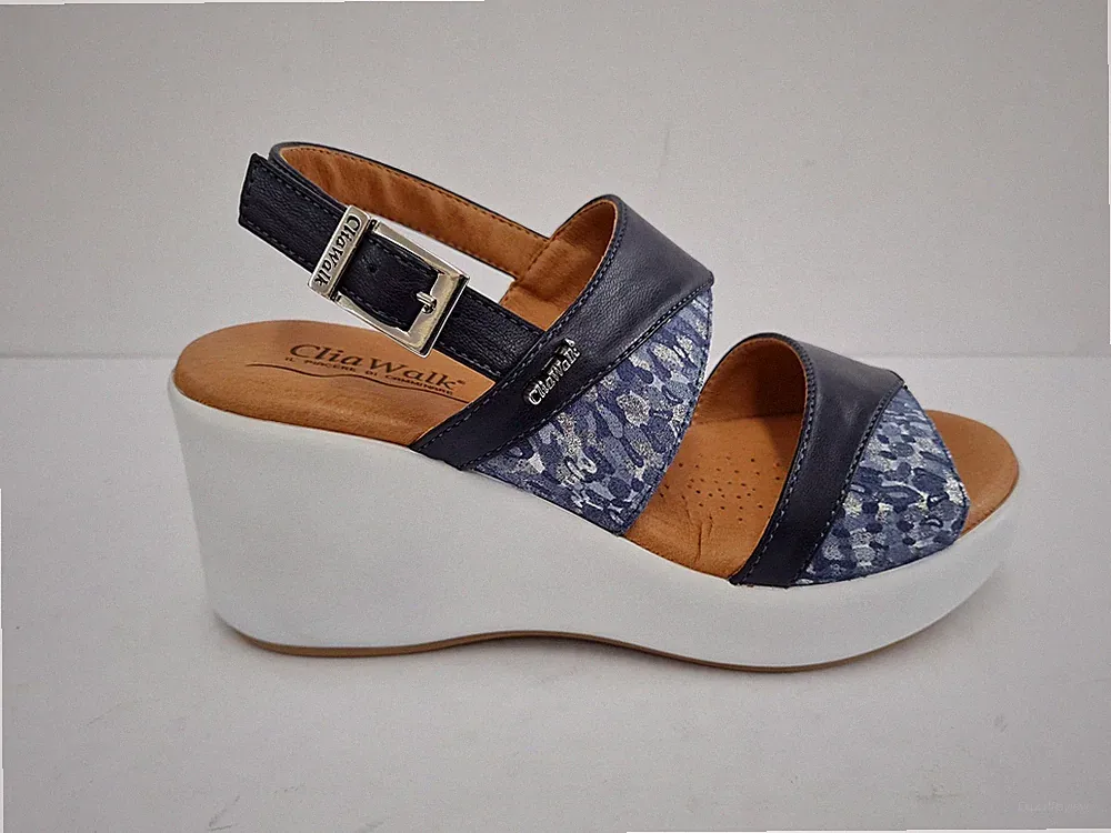 CliaWalk Trendy 61 Damen Sandale Mit Keilabsatz 7,5 Cm, Mit Riemen Blau 35-42