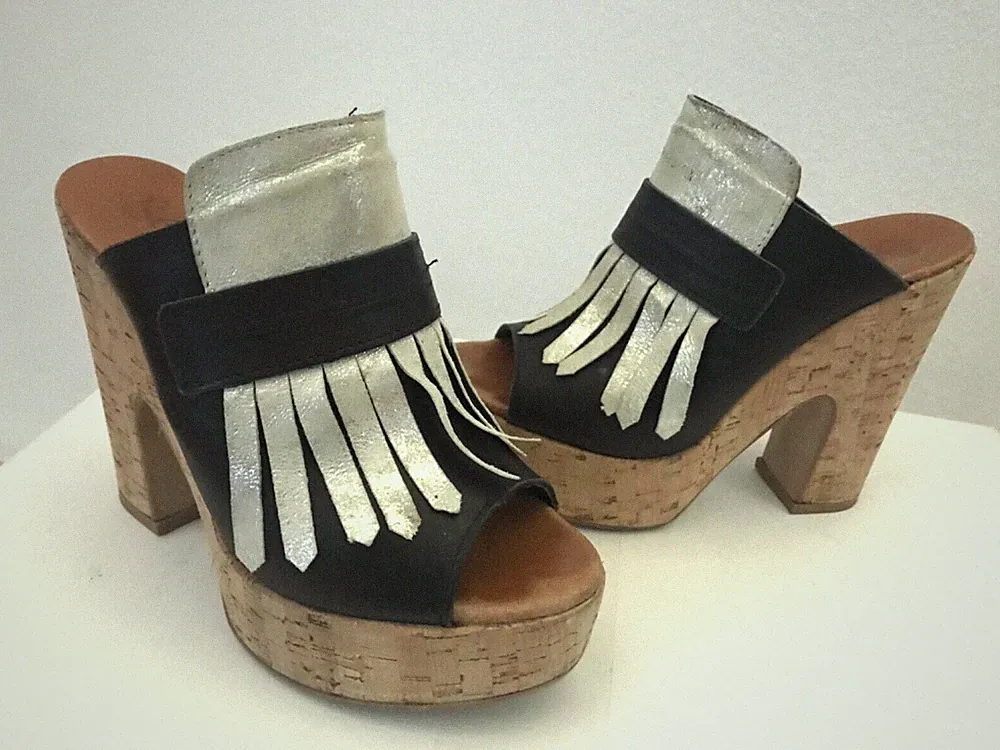 Clogs SANDALEN PUMPS Pantoletten 37,5 Schwarz Leder