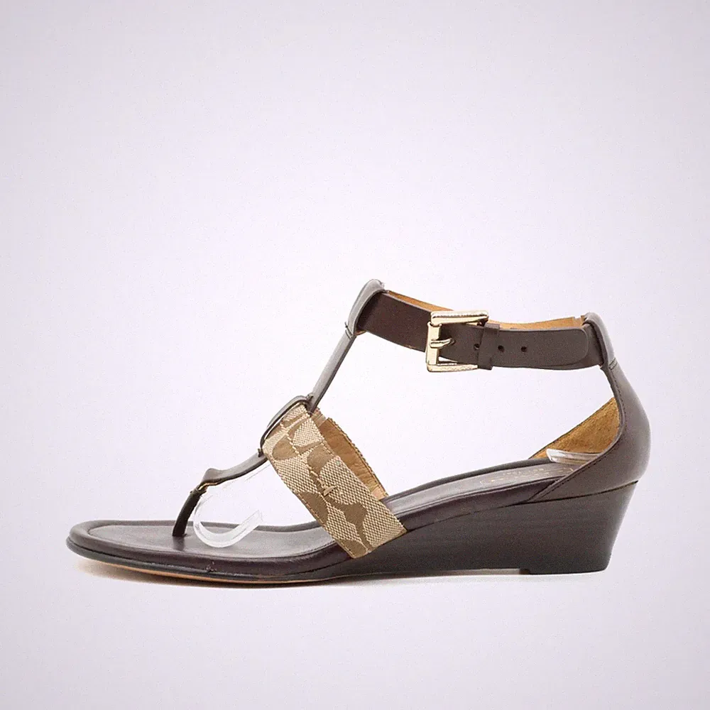 Coach Damen Sandalen EU 37,5 Keilabsatz Braun Verstellbarer Riemen Signature