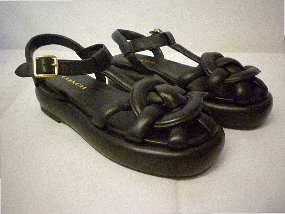 Coach Penney schwarze Leder Fischer Plateau Sandale Leder UK 7,5 Gladiator