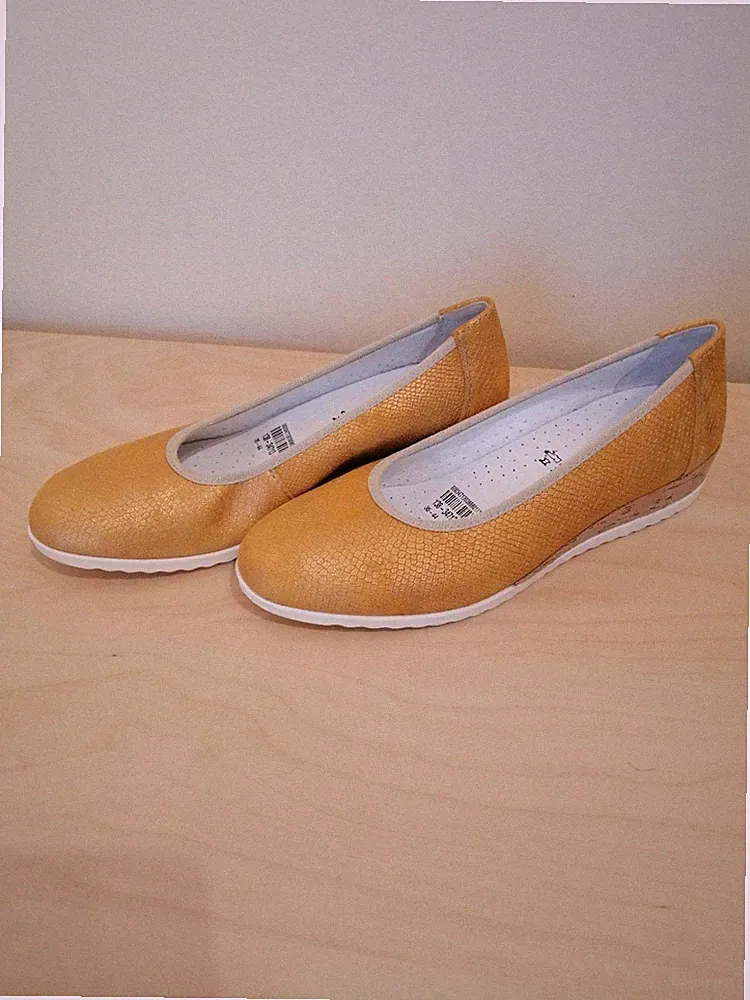 COMFORT Ballerinas Schuhe Gr. 38 gold-gelb/Senfgelb Keilabsatz Kork NEU