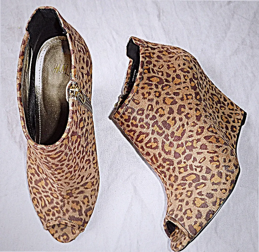 *COOL CHIC H&M FUNKY HIGH KEILABSATZ ANIMAL PRINT REISSVERSCHLUSS SANDALE STIEFELETTE SCHUH 6 39
