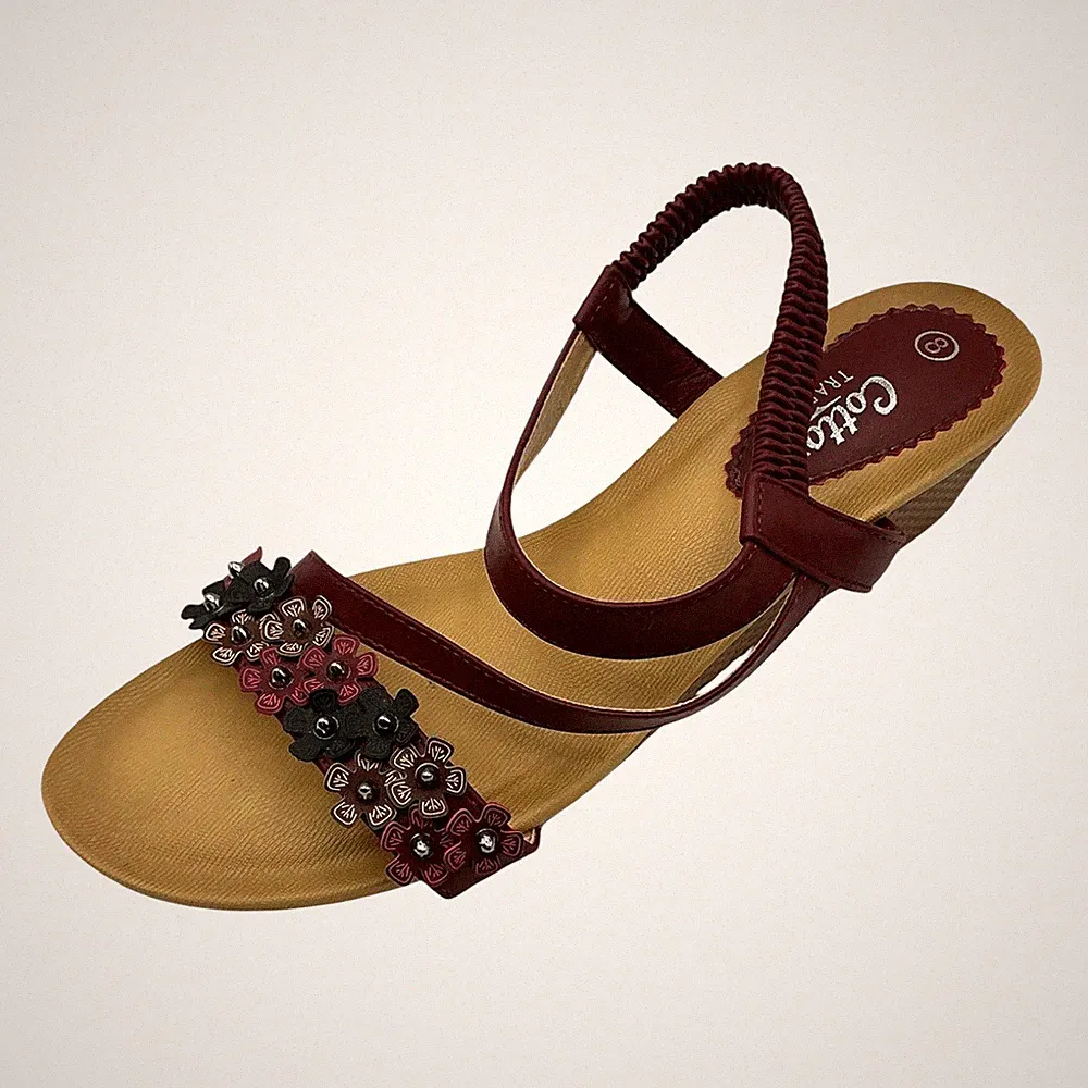 Cotton Traders Damen-Riemchensandalen UK 8 burgunderrot Kunstleder Keilabsatz