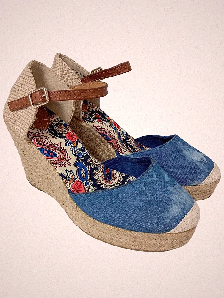 COX Keil-Pumps Damen Pumps Gr. DE 38 blau-wollweiß Casual-Look