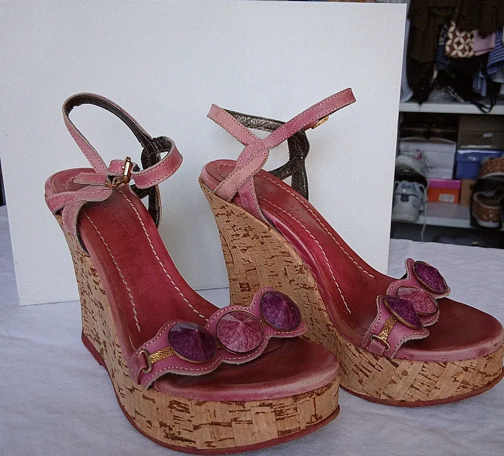 Cristina Lucchi High Heel Sandalette Wedges Leder Fuxia Gr 36 sehr guter Zustand