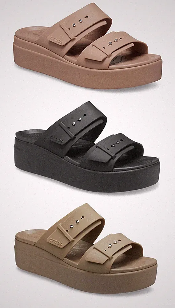 Crocs Brooklyn Buckle Low Wedge Schuhe Sandalen Damen Keilabsatz Freizeit Clogs Schnalle