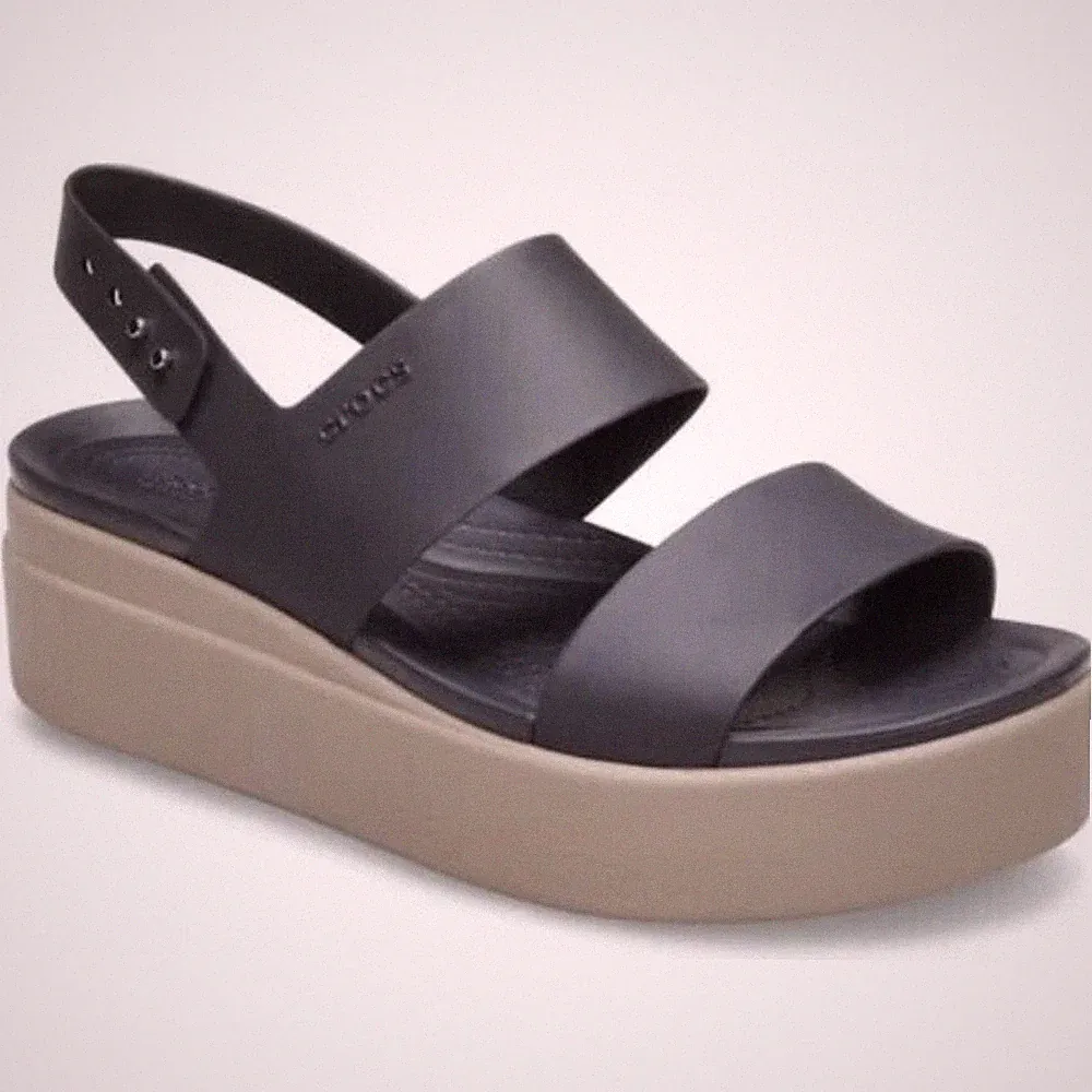 Crocs Brooklyn Damen Sandalen EU 39 Schwarz/Braun Slingback Keilabsatz